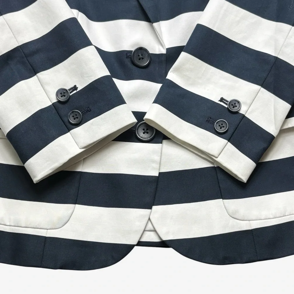Banana Republic Striped Blazer 4 Navy White 3/4 Sleeve Nautical Preppy Career - Picture 4 of 12